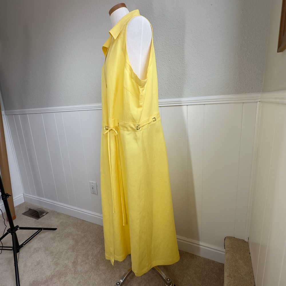 Ashley Stewart Womens Wrap Dress 22W Yellow Linen Blend Sleeveless Midi Sundress - Picture 8 of 16